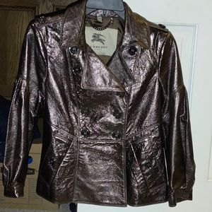 BRONZE METALLIC LAMBSKIN BURBERRY JACKET SIZE 4